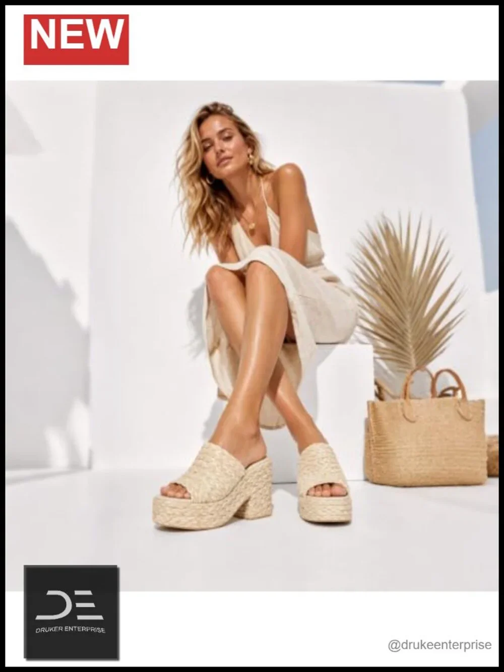 Women Espadrilles Wedge Sandals Raffia Woven Platform Slide Heels Summer Boho
